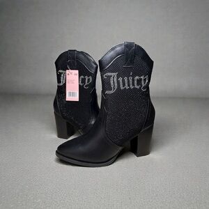 Juicy Couture Black Heeled Boots with Silver Accents